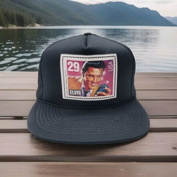 Vintage Elvis Presley Snapback Trucker Hat 29 Cent Stamp Gold Medal Headwear Cap - Picture 1 of 8
